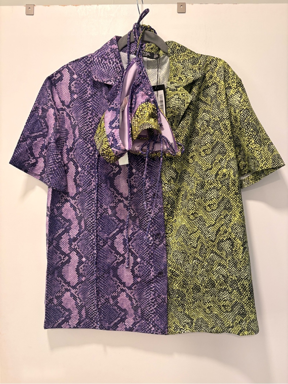 Colorblock Snakeskin Short-Sleeve Shirt with matching SWIMSUIT